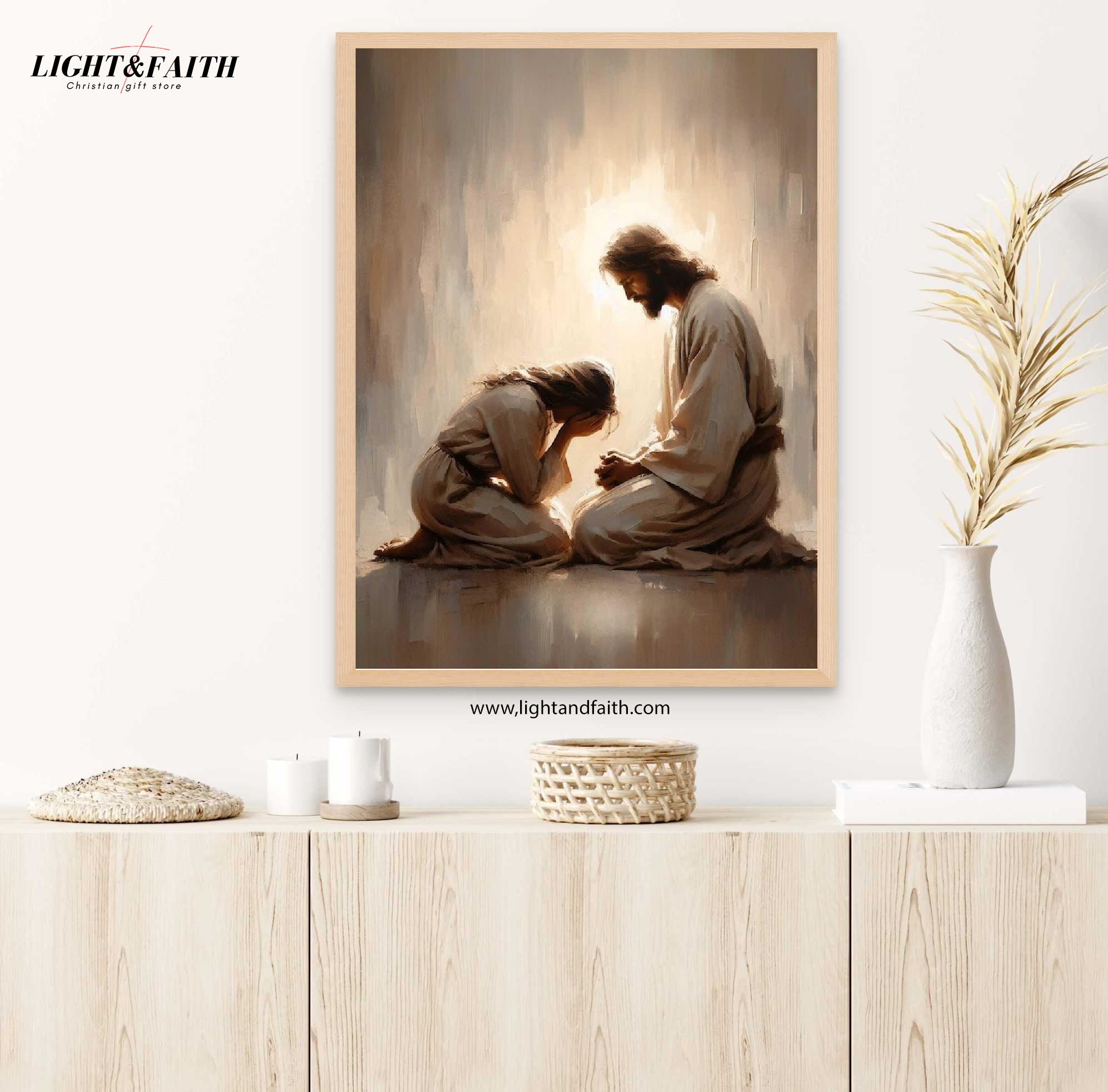 Healed Pain Poster, Jesus with Woman Poster, Christian Wall Art, Jesus and Girl Art, Bible Art Poster
